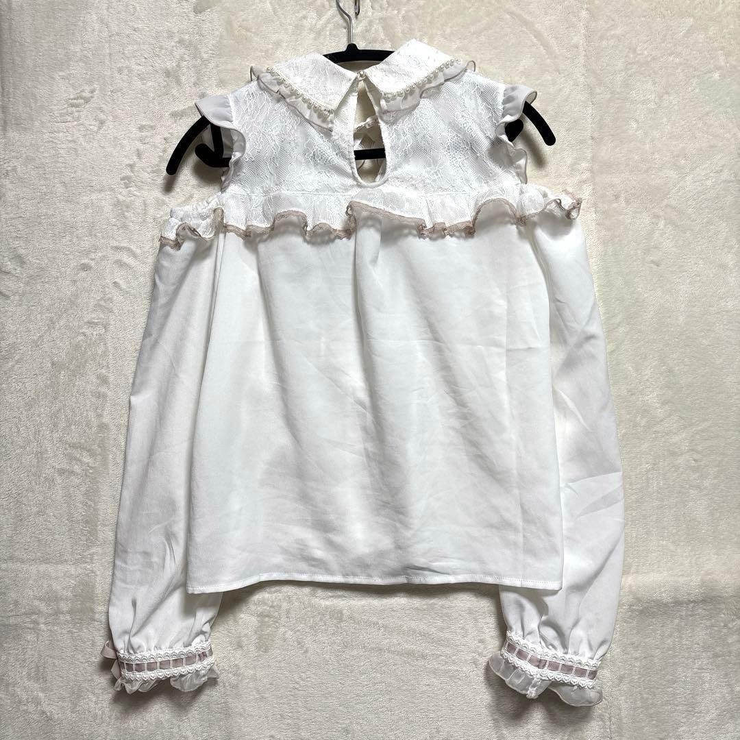 LIZLISA BIGリボンオープンショルダーブラウス Freeホワイト×ピンク