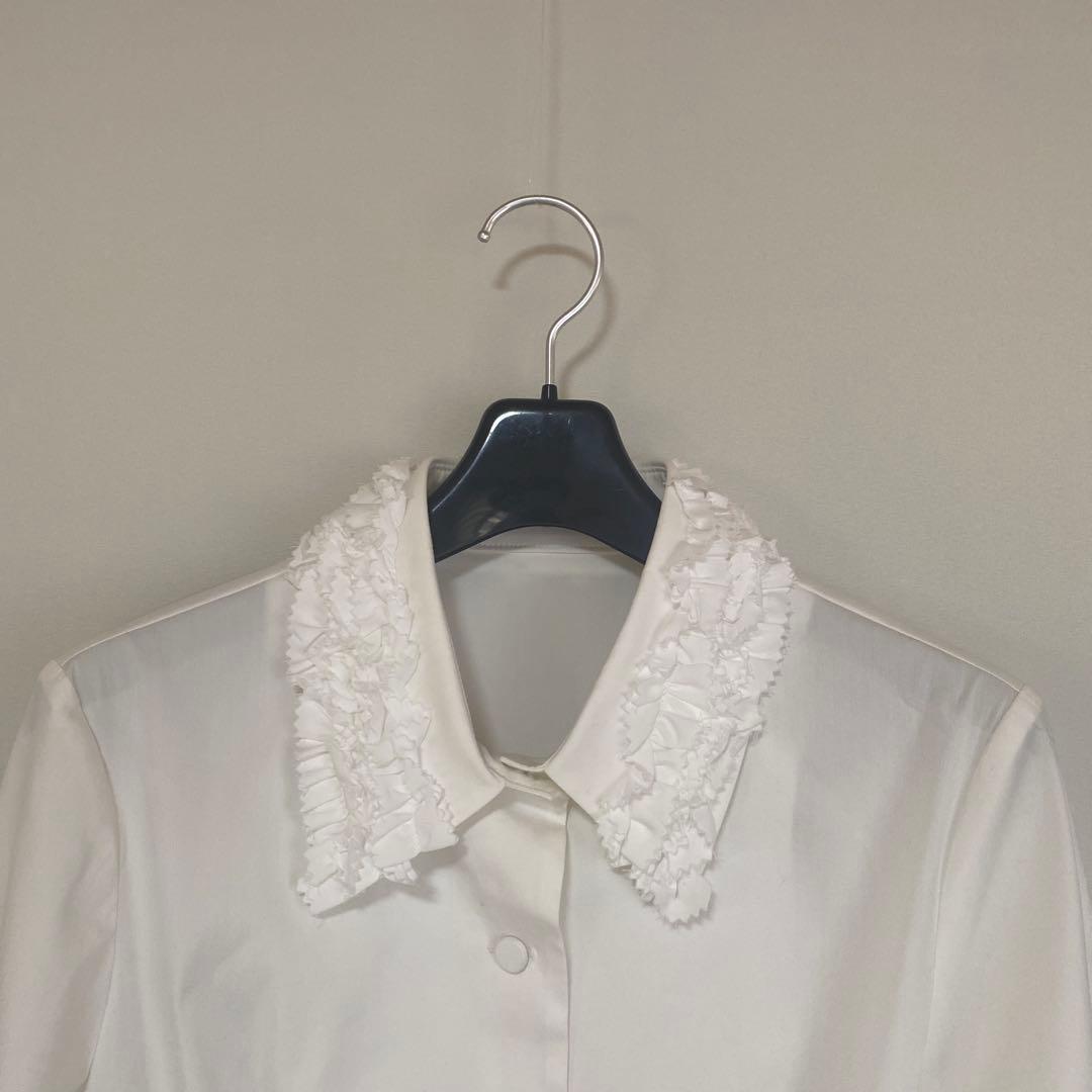 フォクシー ニューヨーク フリル襟 長袖 ブラウス 38 白 ホワイトDMW