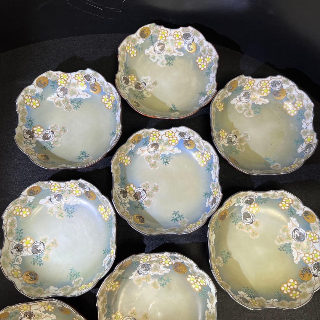 明治初期　九谷焼　朝日向付8客　幅約14.5㎝　東Y7-1219☆1Fトヒウ