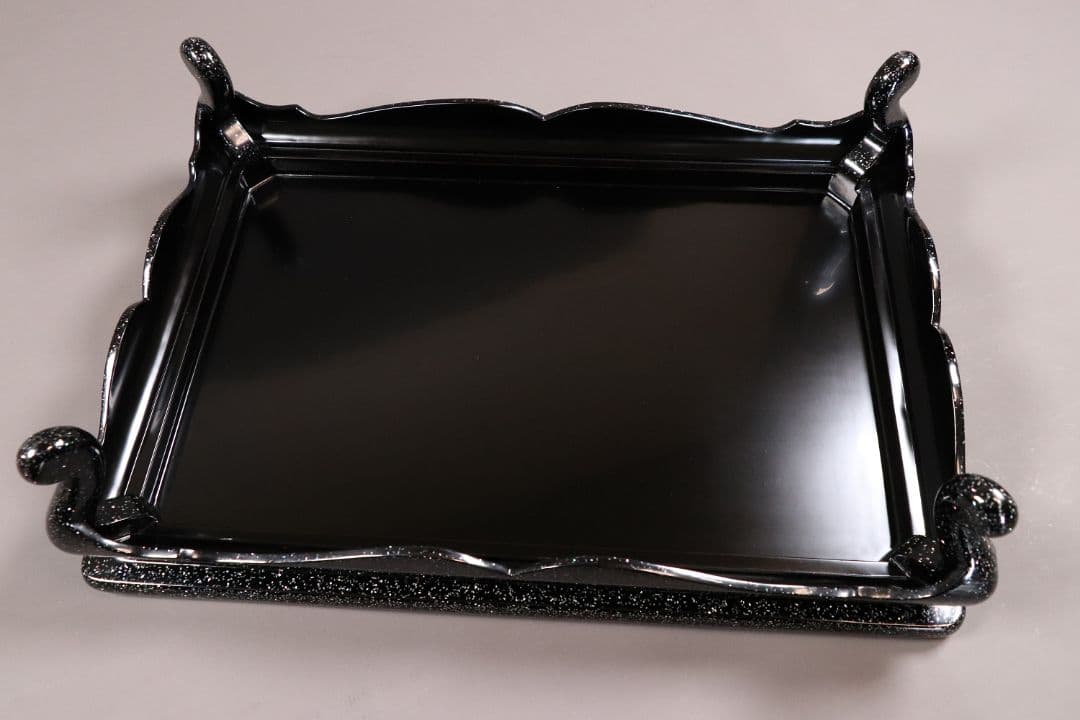 MA486 輪島塗 塗師 輪洲作 青貝 黒塗 花台 共箱 平卓 木製 螺鈿 輪州