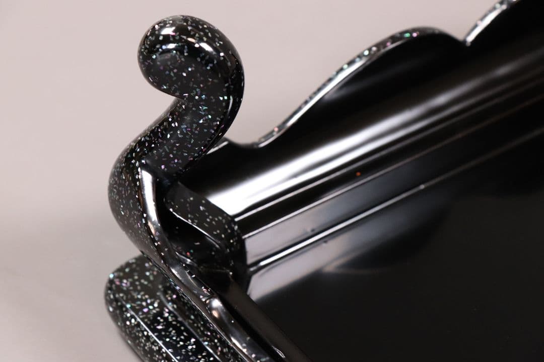 MA486 輪島塗 塗師 輪洲作 青貝 黒塗 花台 共箱 平卓 木製 螺鈿 輪州