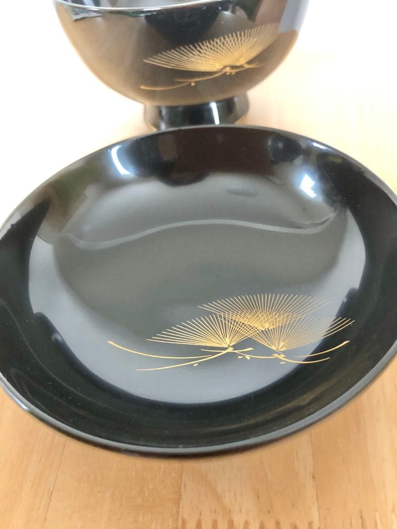 【輪島塗】【希少】木製漆器 吸物椀 蓋付き（見開きまで模様付き）5客セット