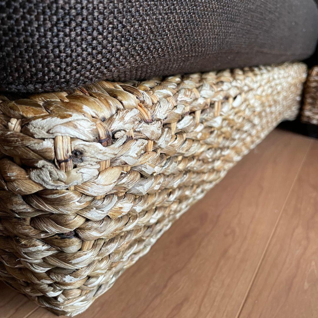 【引取限定】バリ風 アジアンリゾートコーナーソファ3人用ウォーターヒヤシンス