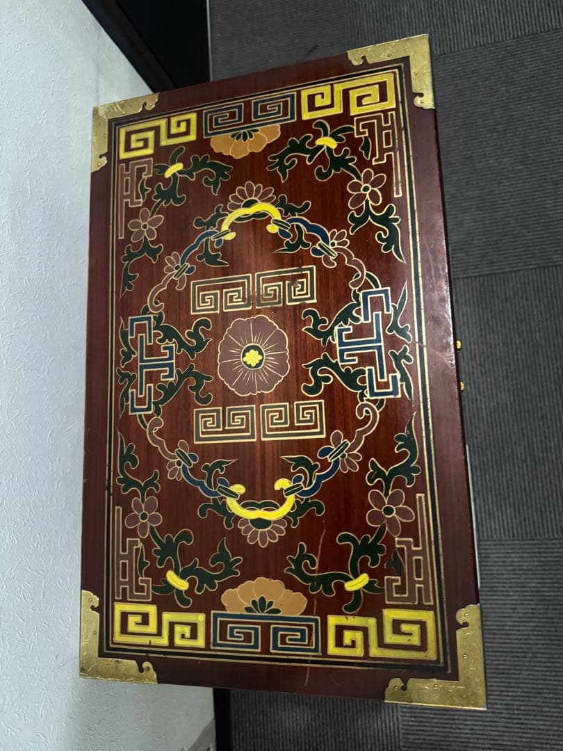 希少シノワズリ 緻密金彩美しいバンダジ　李朝箪笥アンティーク漆塗キャビネット木製