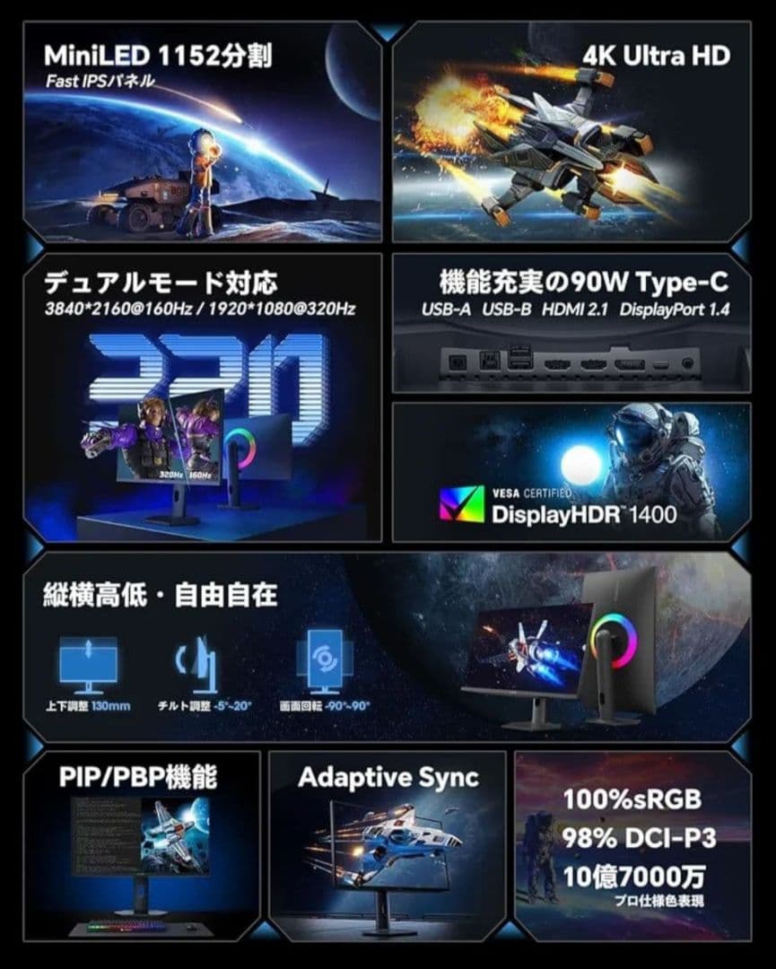 美品 KOORUI QD-MiniLED 27インチゲーミングモニター量子ドット