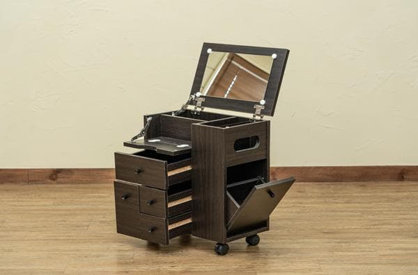 《新品・送料無料》収納いっぱいコスメワゴン　DBR/WH