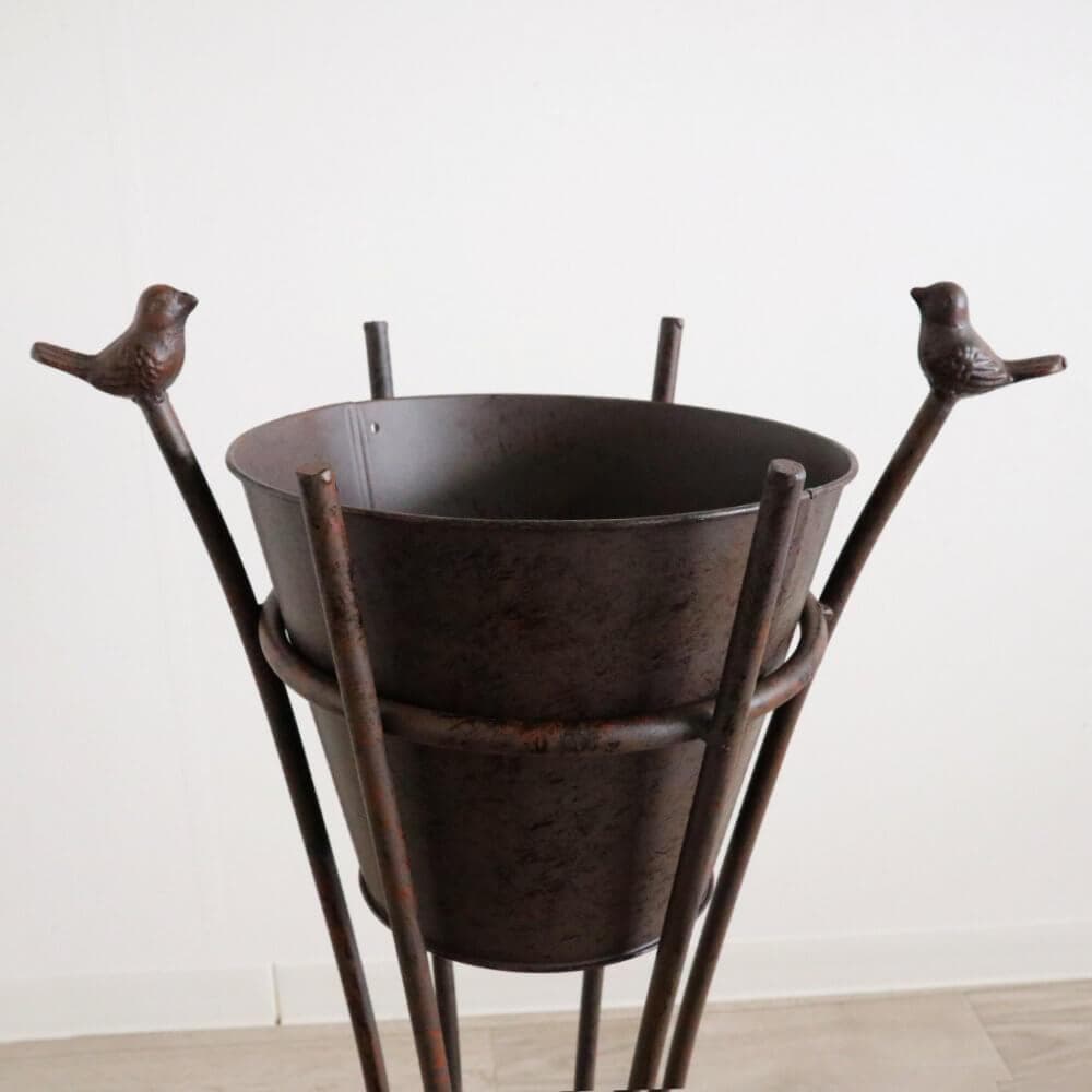 スタンドプランター/鉢カバー レトロ調アイアン 小鳥