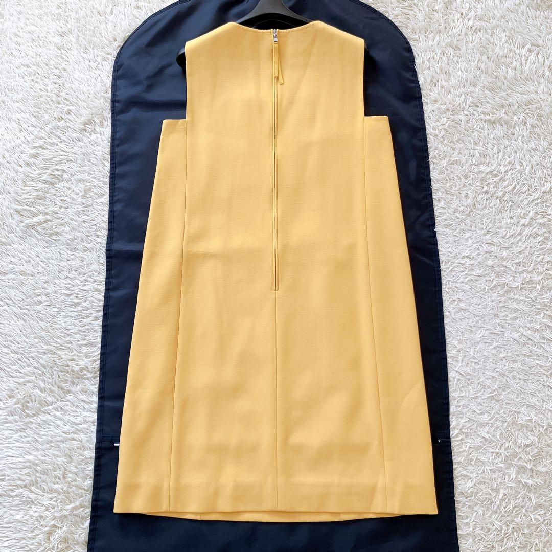 良品✨FOXEY　ノースリーブワンピース　ウール シルク 40 イエロー系