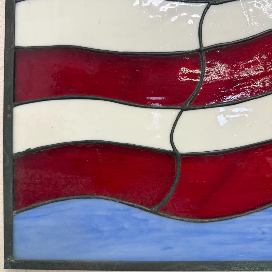 特大【61.5×39cm】ステンドグラスパネル アメリカンフラッグ 鳩 壁掛け