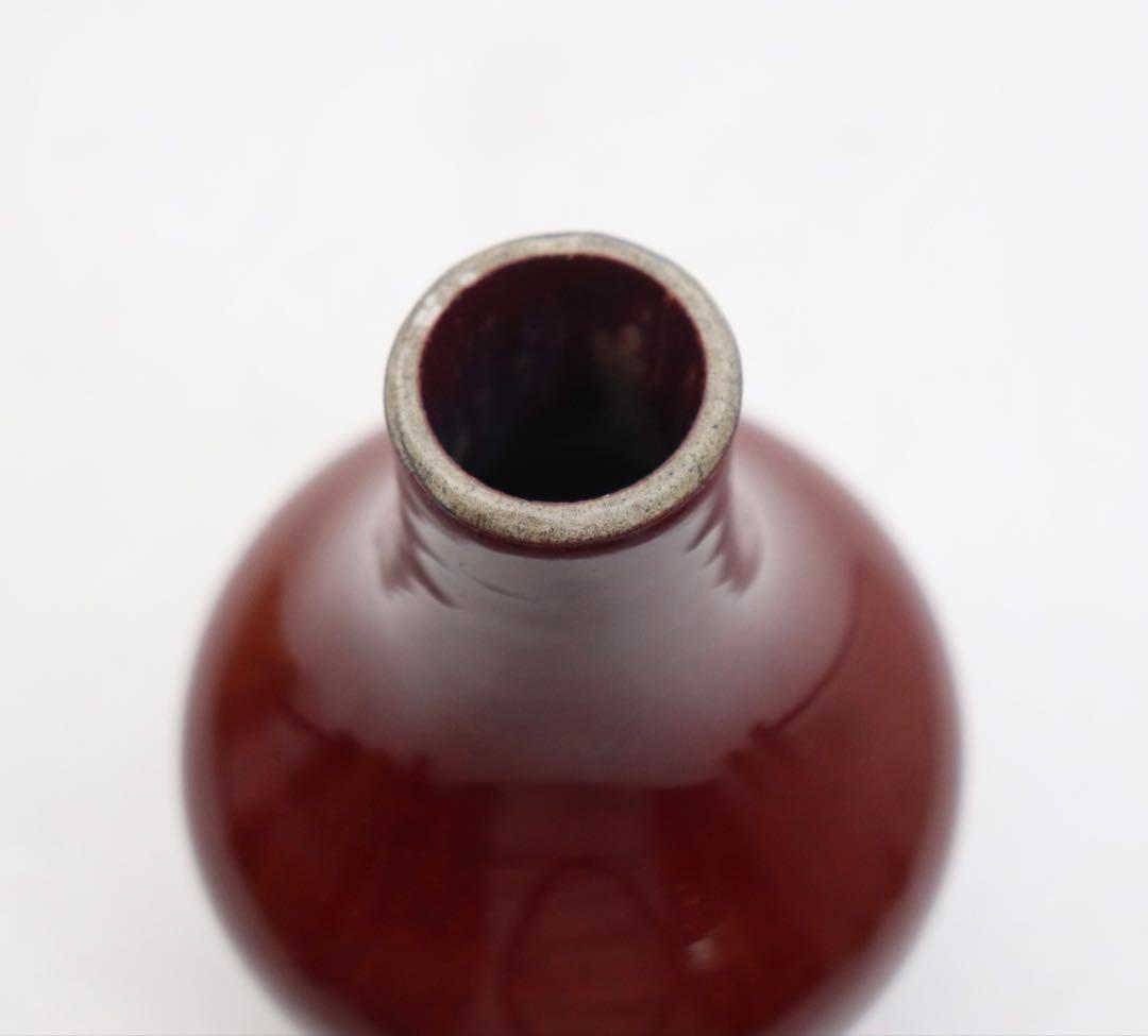 中国　清時代中期　窯変紅釉瓶　アンティーク　木箱入　送料込み251208