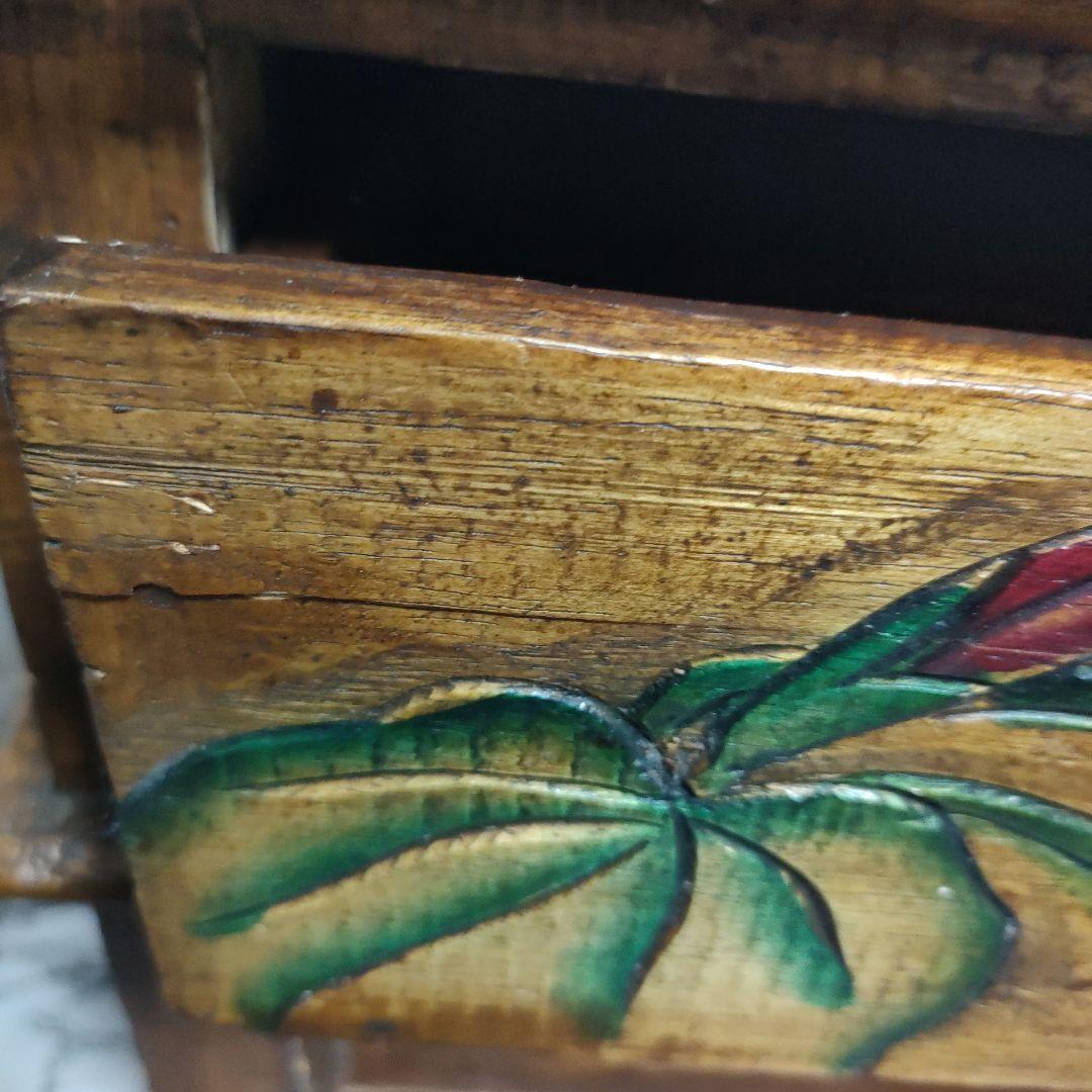 アジアン家具 バリ島 ロータス柄 木製 チェスト サイドテーブル 猫脚