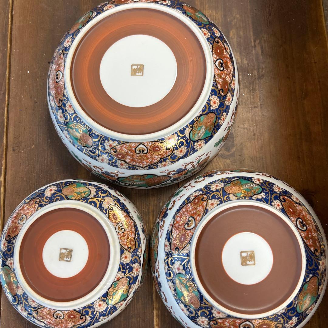 前畑陶器　庫山窯 菊金唐草 金彩　古伊万里　豪華3種　3種鉢　お正月　お節