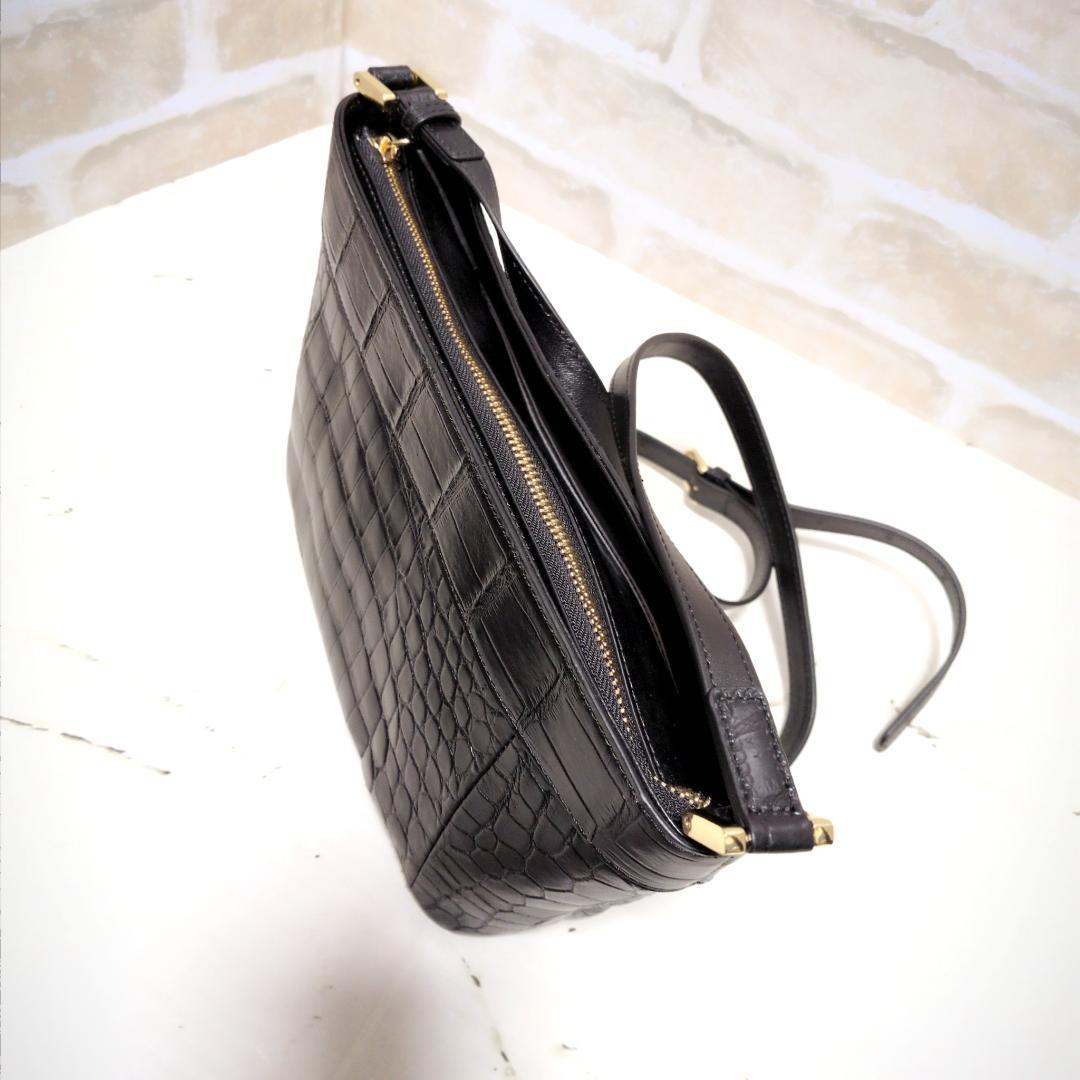 ★クロコダイル/バケツ型 ショルダーバッグ ブラック 美品 希少レア 斜め掛け