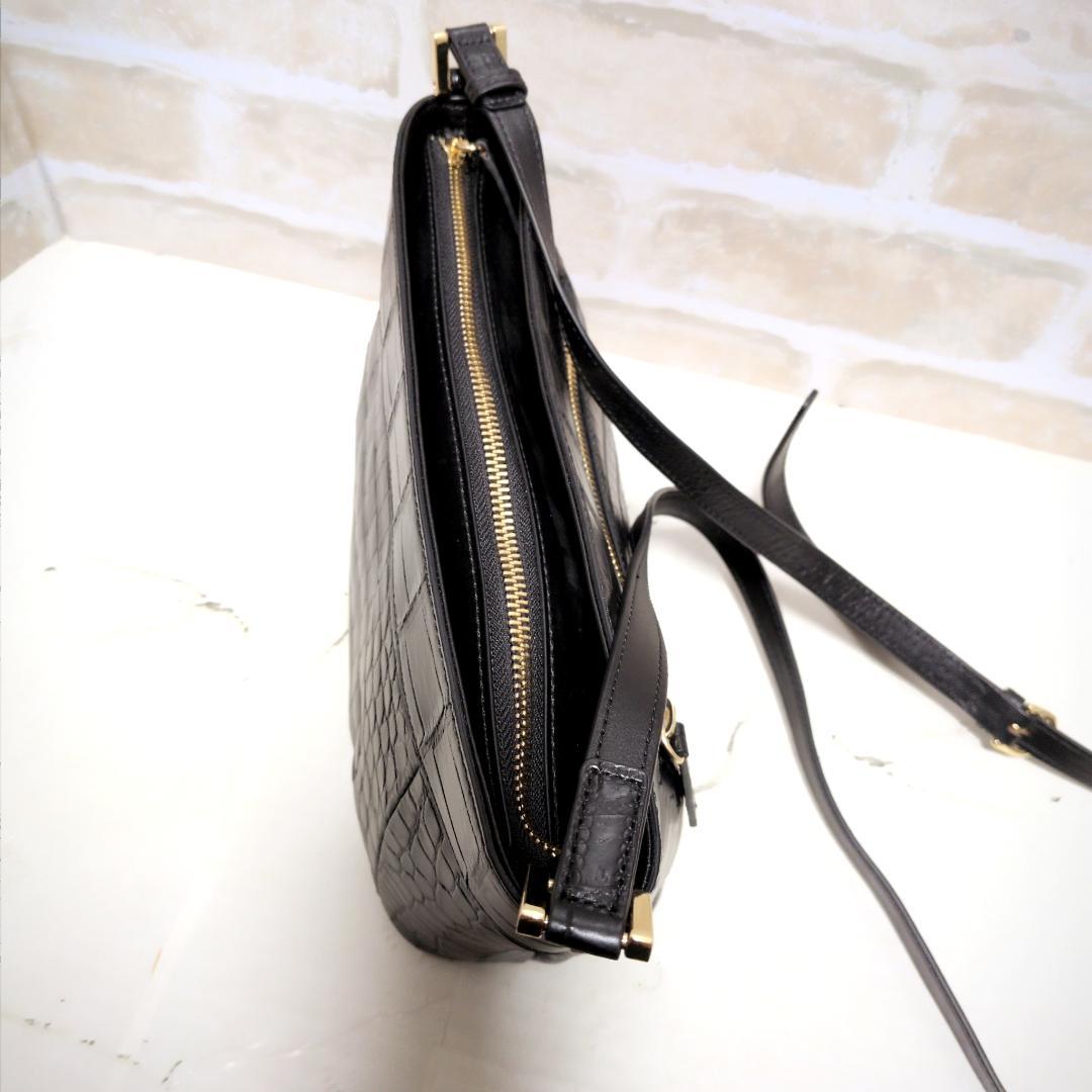 ★クロコダイル/バケツ型 ショルダーバッグ ブラック 美品 希少レア 斜め掛け
