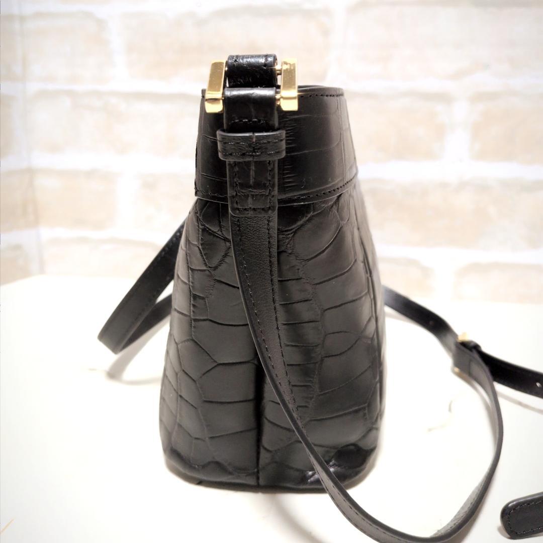 ★クロコダイル/バケツ型 ショルダーバッグ ブラック 美品 希少レア 斜め掛け