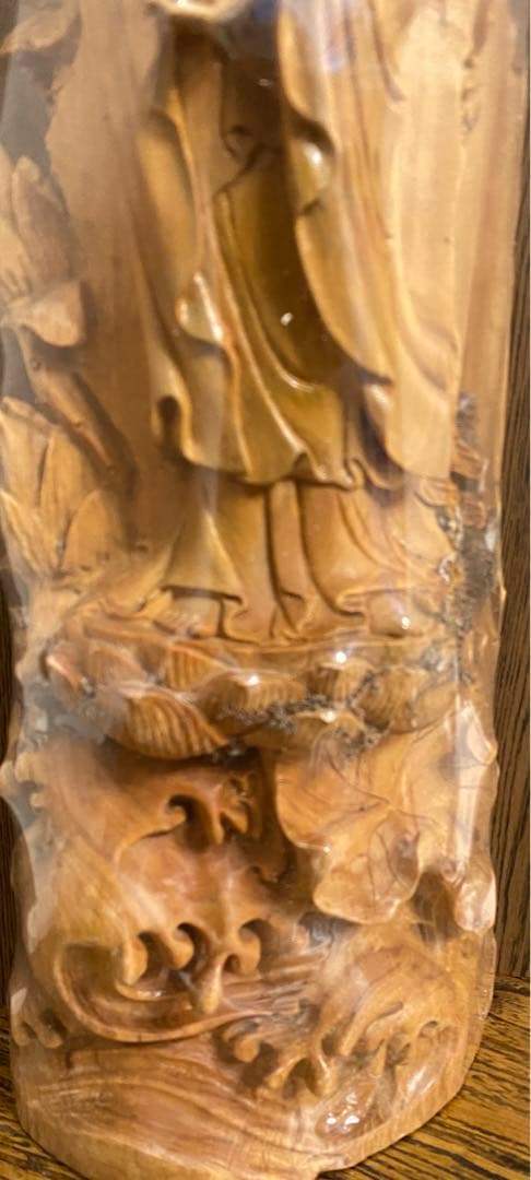 観音様龍　彫刻　一刀彫り　仏像　木彫り