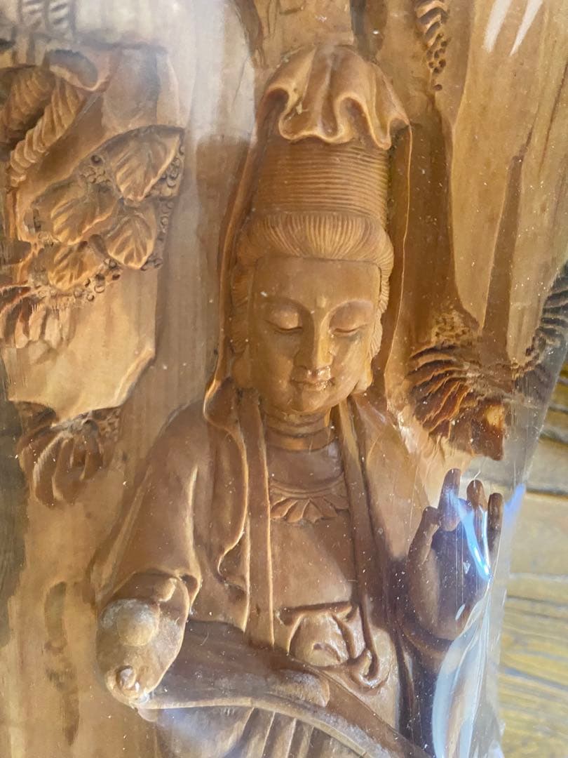 観音様龍　彫刻　一刀彫り　仏像　木彫り