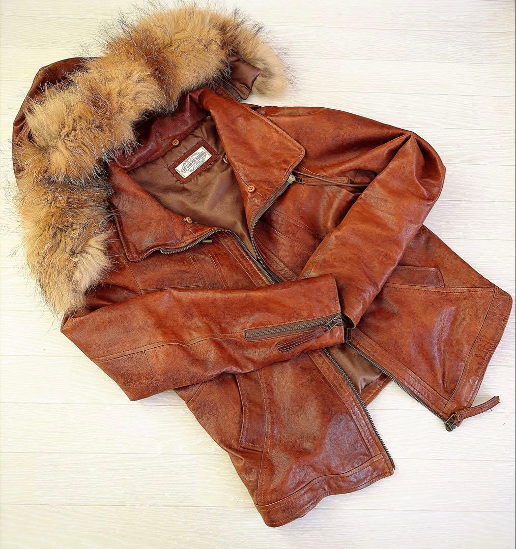☆goa ゴア ラムレザー 革ジャン ファー付き ブラウン 難あり