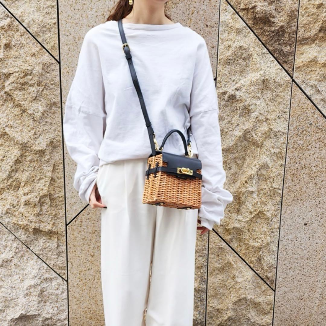 スプリットラタン　ターンロック付き2WAYトップハンドルバッグ Sサイズ