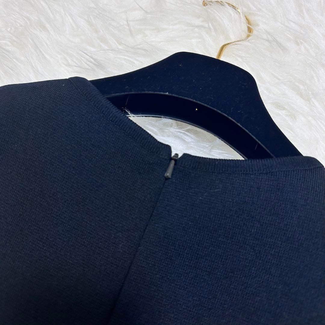 美品♡FOXEY サイドプリーツニットワンピース　フレア　38 ダークネイビー