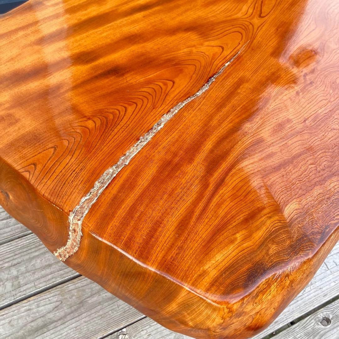 昭和レトロ 木製 天然木 欅材 一枚板 脚付き 座卓 センターテーブル 古家具