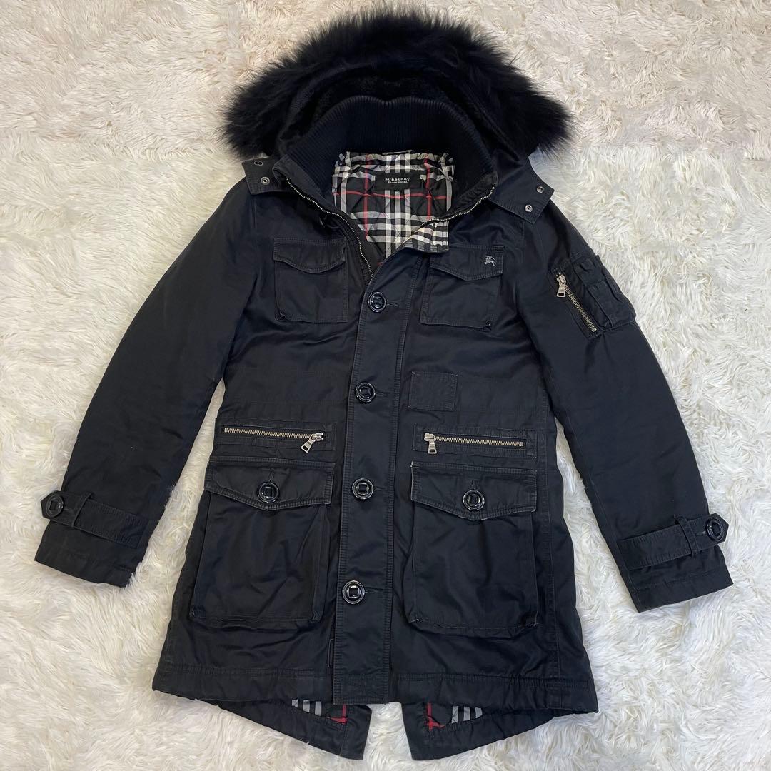 BURBERRY ブラックレーベル モッズコート たぬきファー ブラック