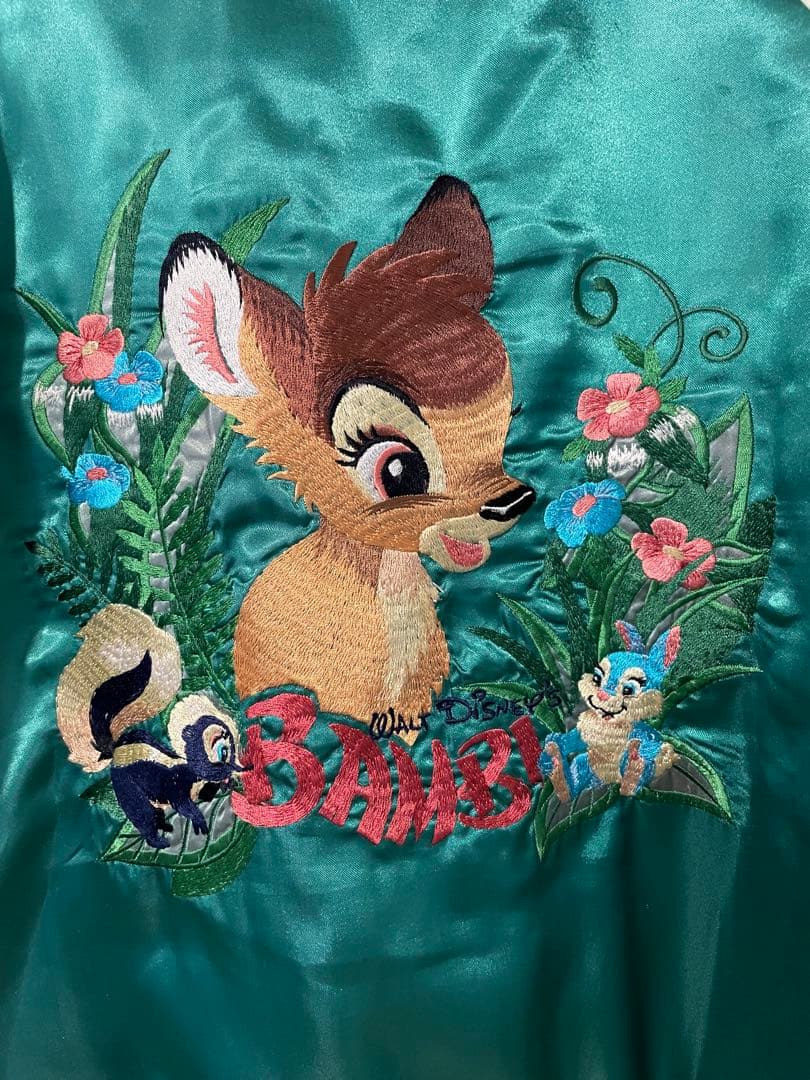 【ディズニー年代物】バンビ刺繍スカジャン　グリーン