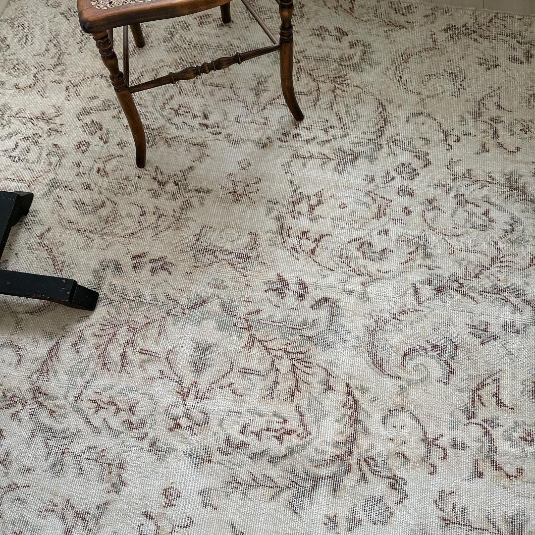 トルコ ヴィンテージラグ A27超大判 レア クリーム セージグリーン ベージュ