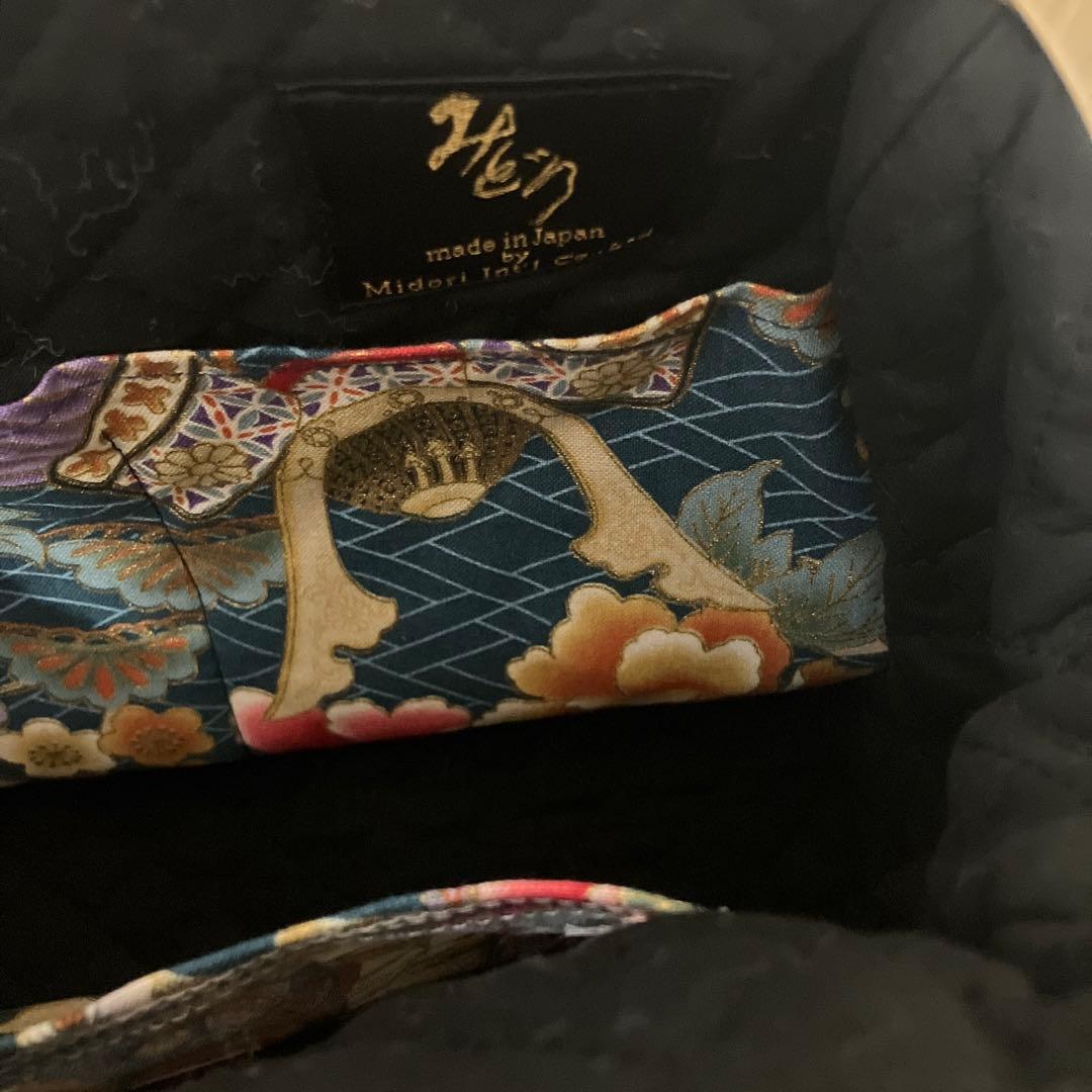 Midori Obi Arts花柄和装用バッグ 紺色 大きめ