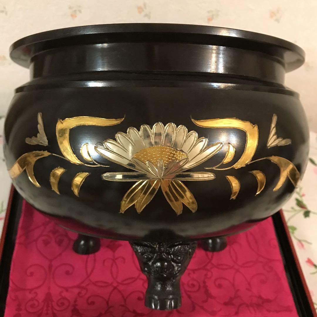 旧家蔵出し、香炉象嵌入り、線香立て、仏具、美