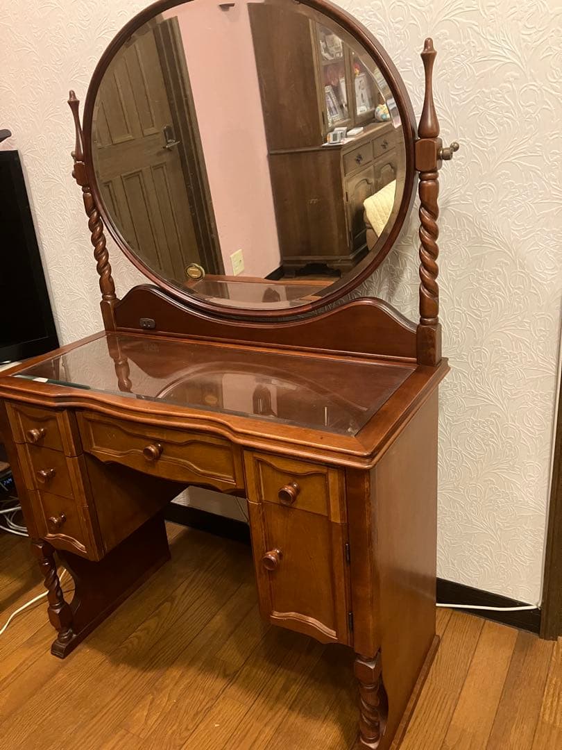 ビンテージ木製ブラウンドレッサー 鏡ミエミラー