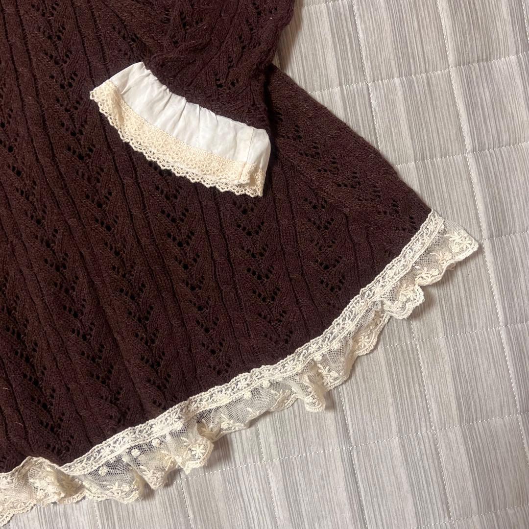 ブラウン ケーブル編み ミニワンピース