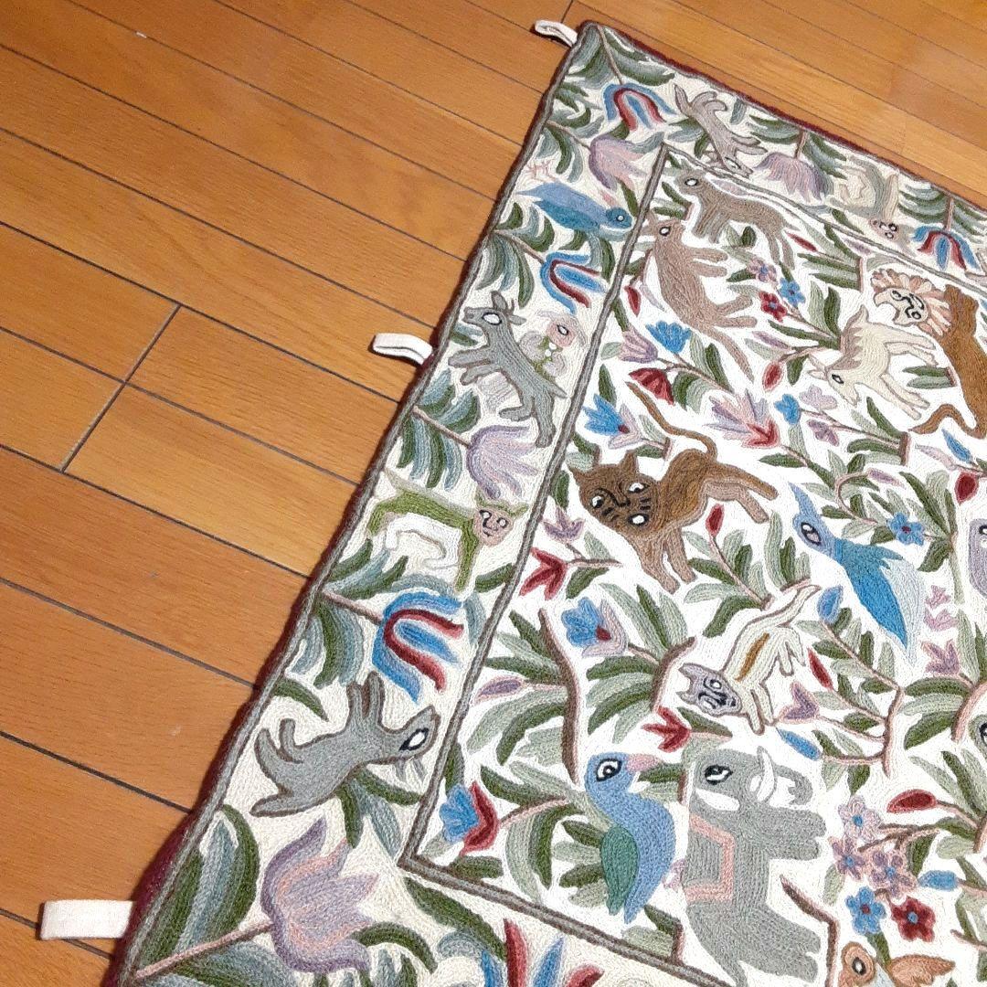 ヴィンテージラグ　カシミールアリ刺繍 タペストリー　手刺繍　マルチカバー　一点物