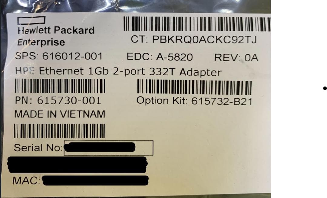 HPE 616012-001 イーサネット 1GB 2ポート 332t アダプタ