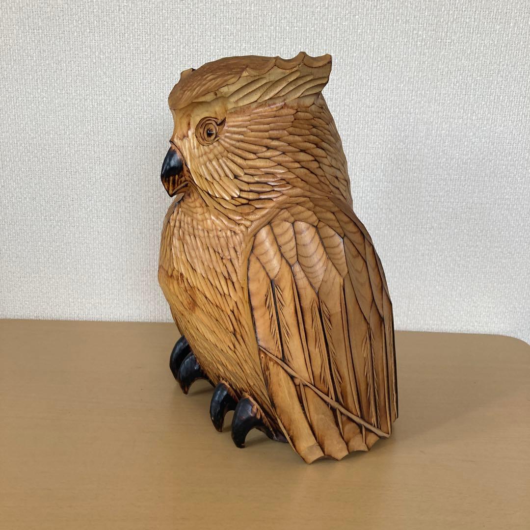 阿寒湖　コタン村　フクロウ木彫り　置物　オブジェ　ビンテージ