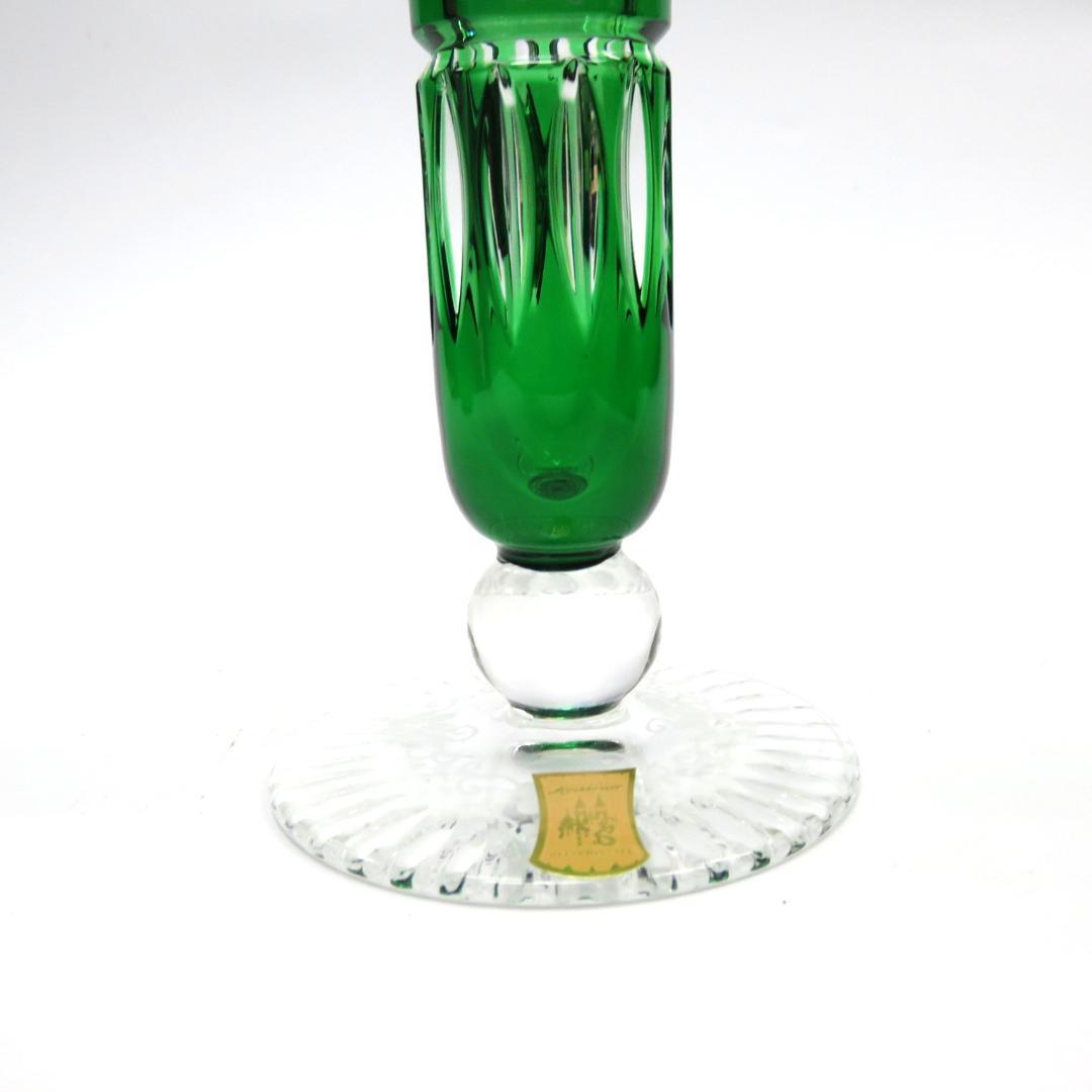 マイセンクリスタル　花瓶　花文彫一輪差し 色被せ　緑　箱付き