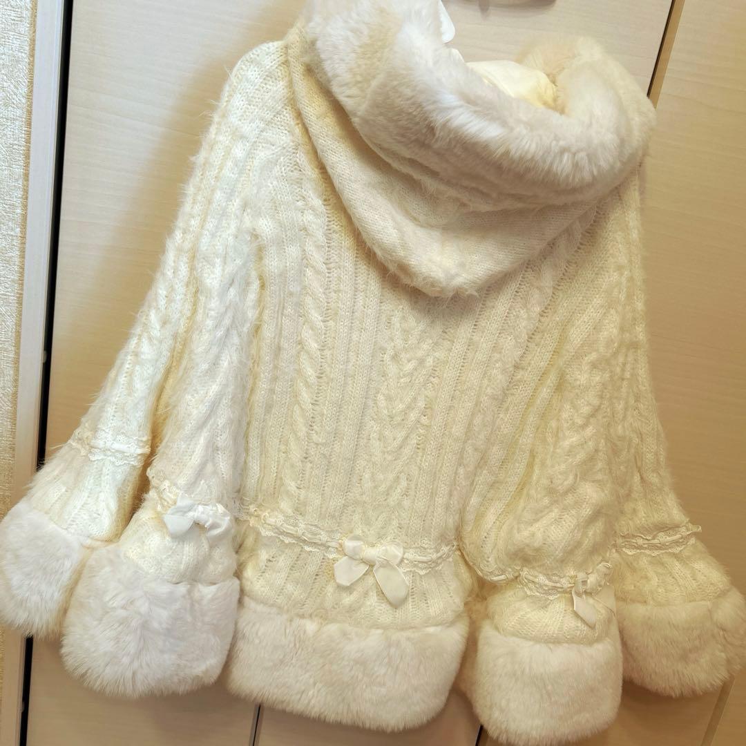 LIZLISA リズリサ ダブルリボンニットファーポンチョ 美品