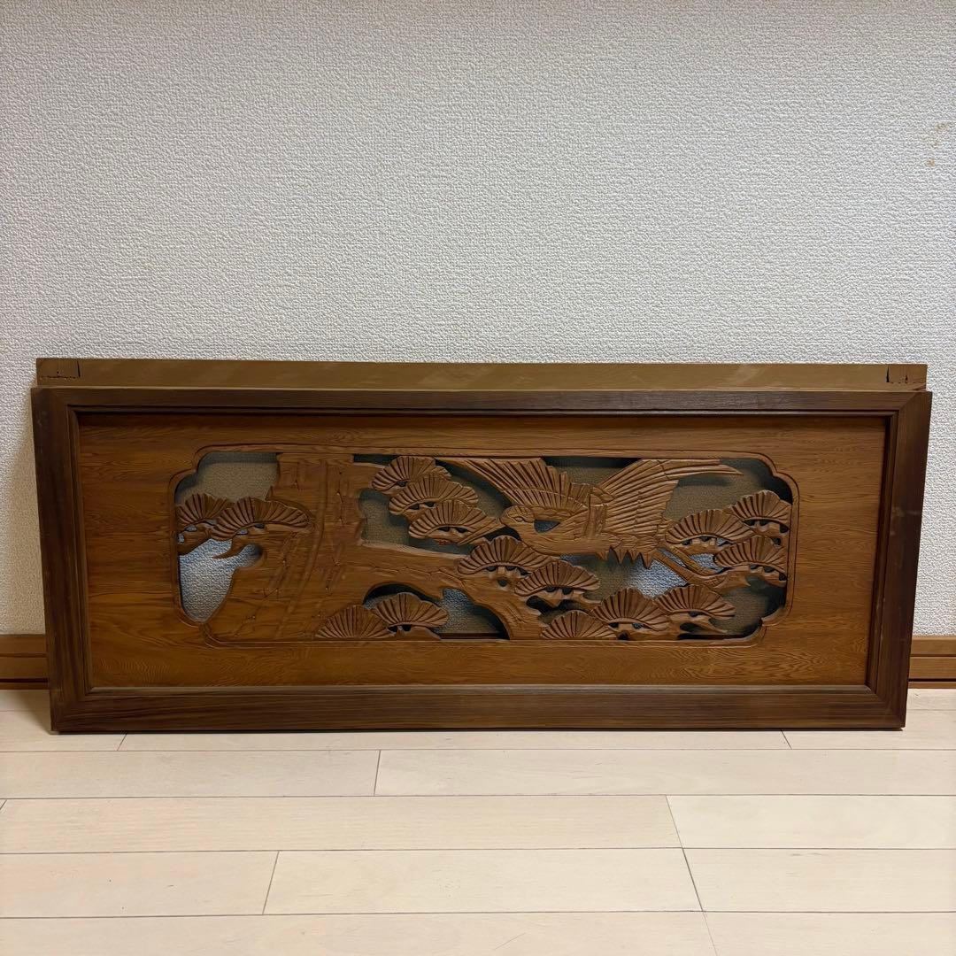 欄間　芸術　木製彫刻アートパネル　鷹　松