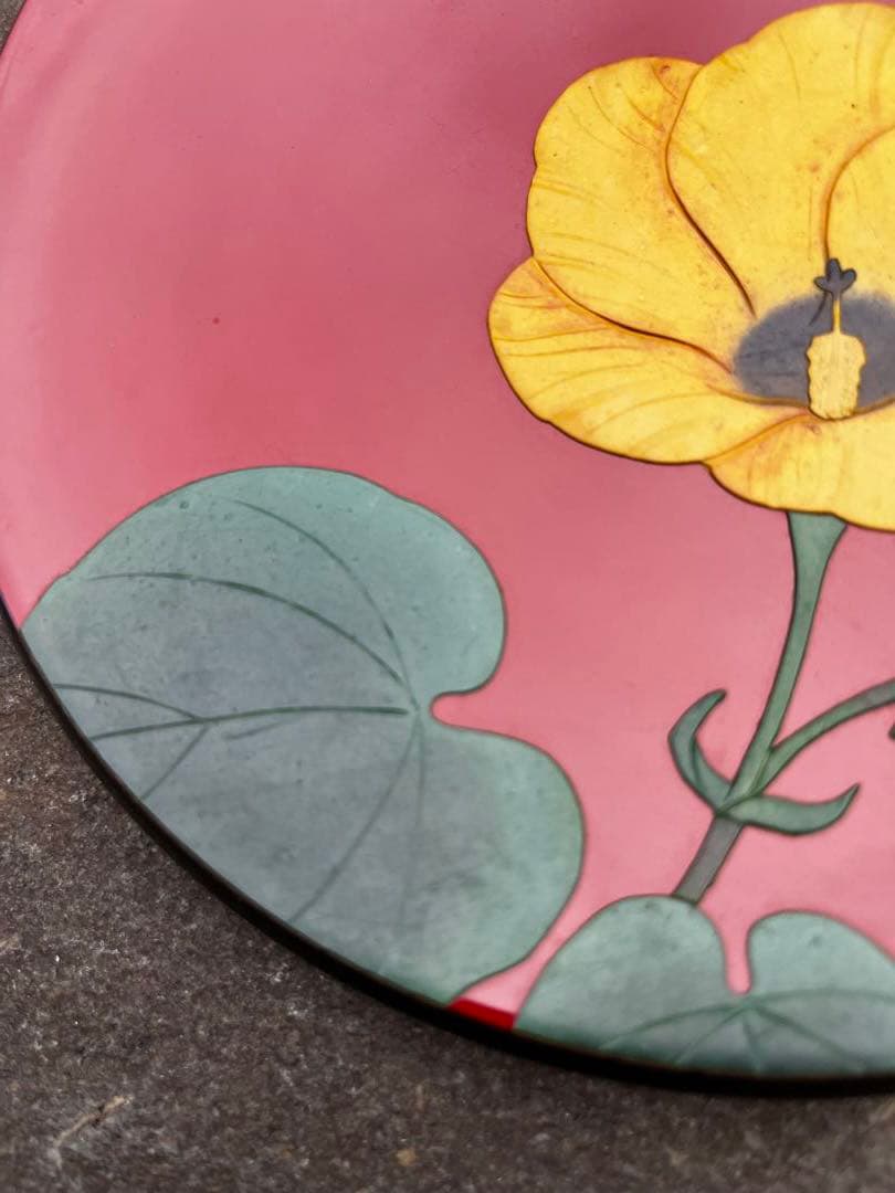 超美品　琉球漆器　bemgo 紅房　べんぼう　平皿　ゆうなの花　5枚セット