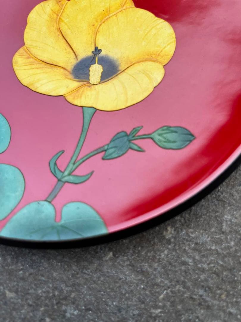 超美品　琉球漆器　bemgo 紅房　べんぼう　平皿　ゆうなの花　5枚セット
