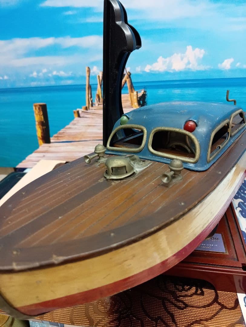 稀少レア１９５０年（昭和２５年５月）旧家蔵出木製全長４３センチ船模型当時物