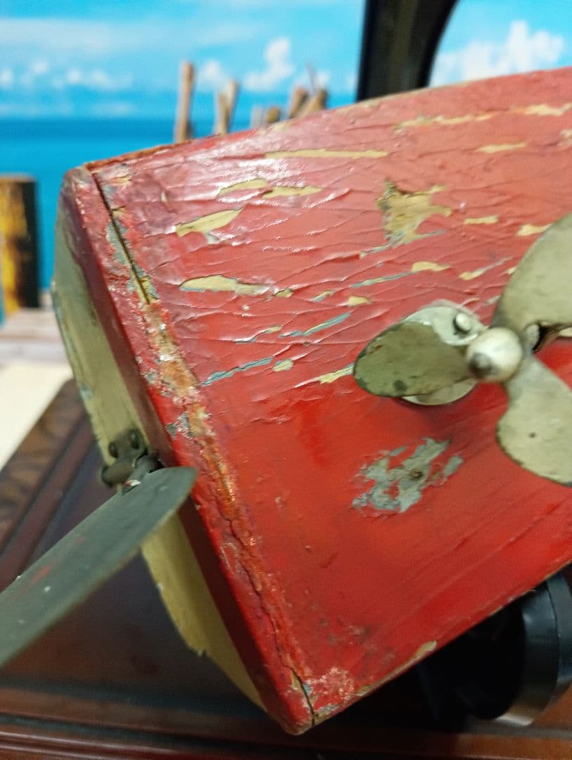 稀少レア１９５０年（昭和２５年５月）旧家蔵出木製全長４３センチ船模型当時物