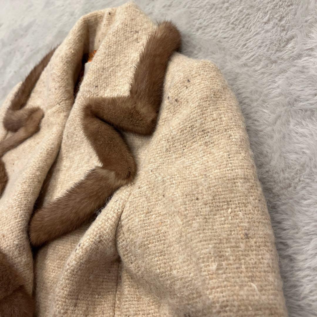 Harrods♡ミンクファー付ショート丈 ウールコート モヘア 裏地シルク 1