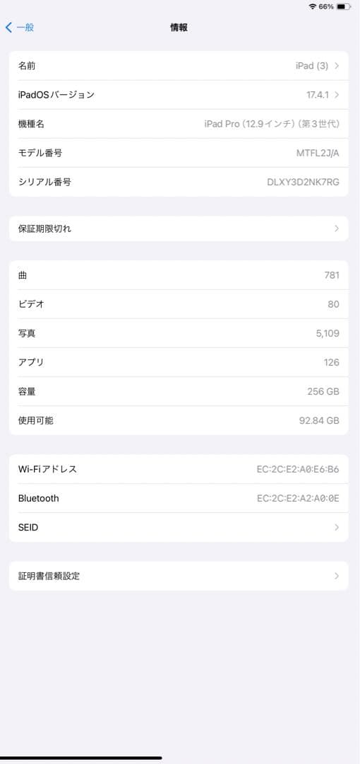 Apple iPad Pro12.9インチ256GB WiFiモデル