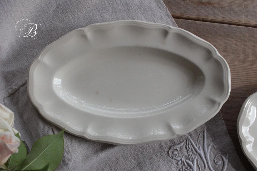 【B】サルグミンヌ・ 花リムラヴィエプレート/フランスアンティーク