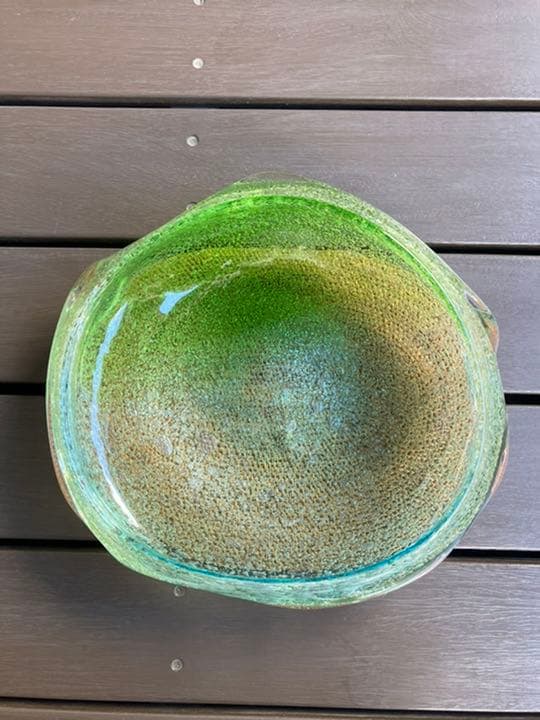 稲嶺盛吉　泡ガラス　花器　翠