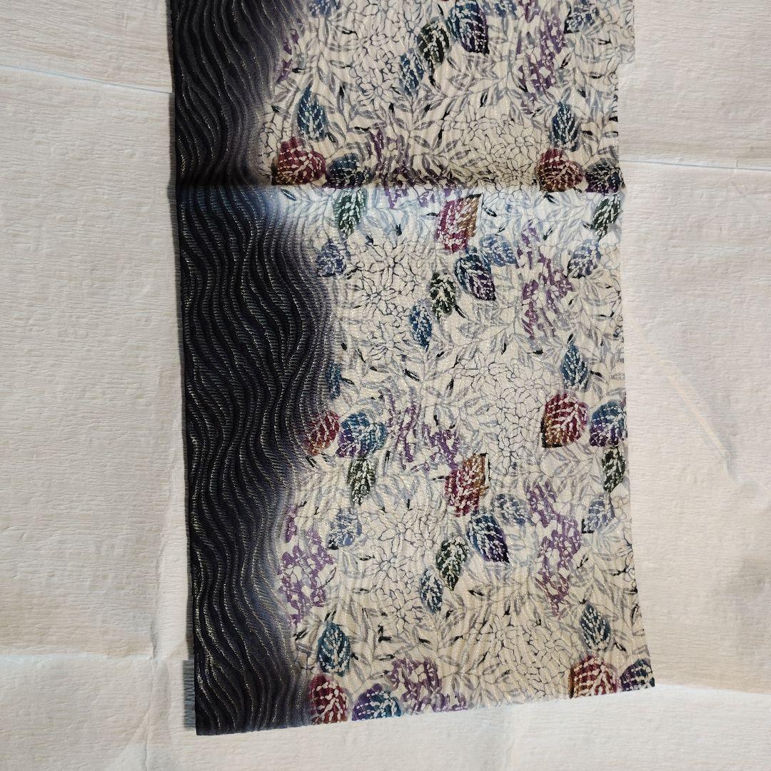 西陣織袋帯 黒いバラと葉のデザイン