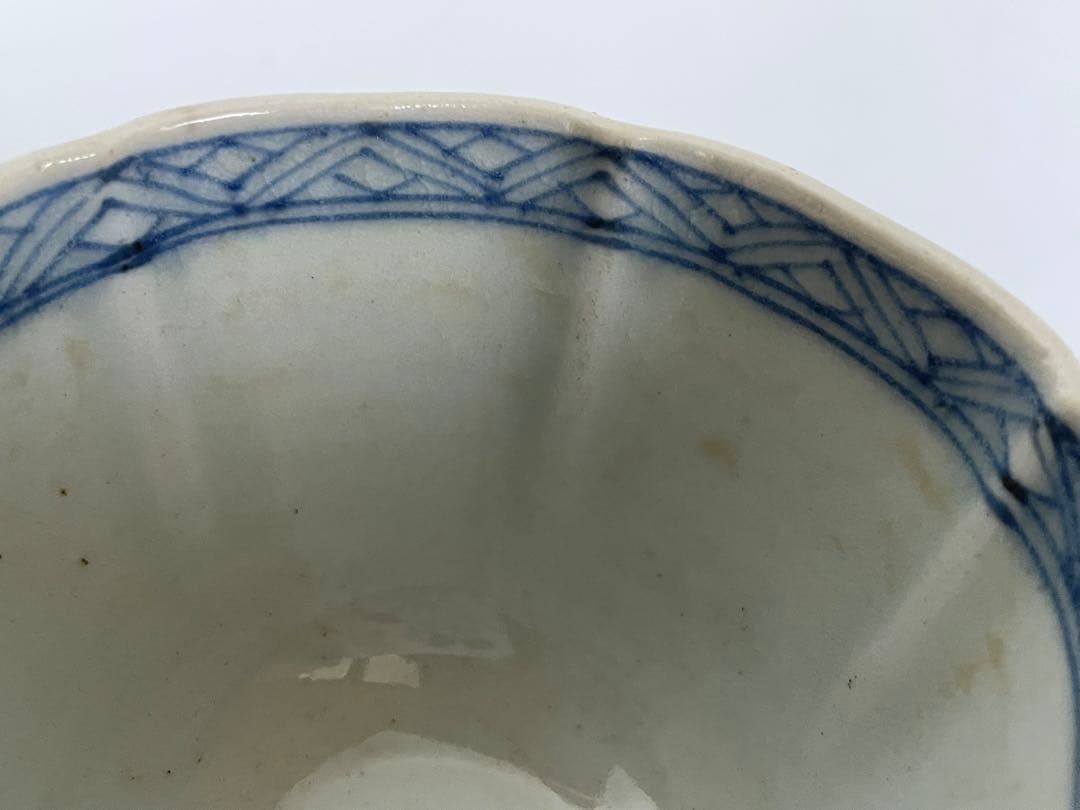 骨董　アンティーク　古伊万里　染付　蛸唐草文様　蕎麦猪口　輪花縁　カップ　5客