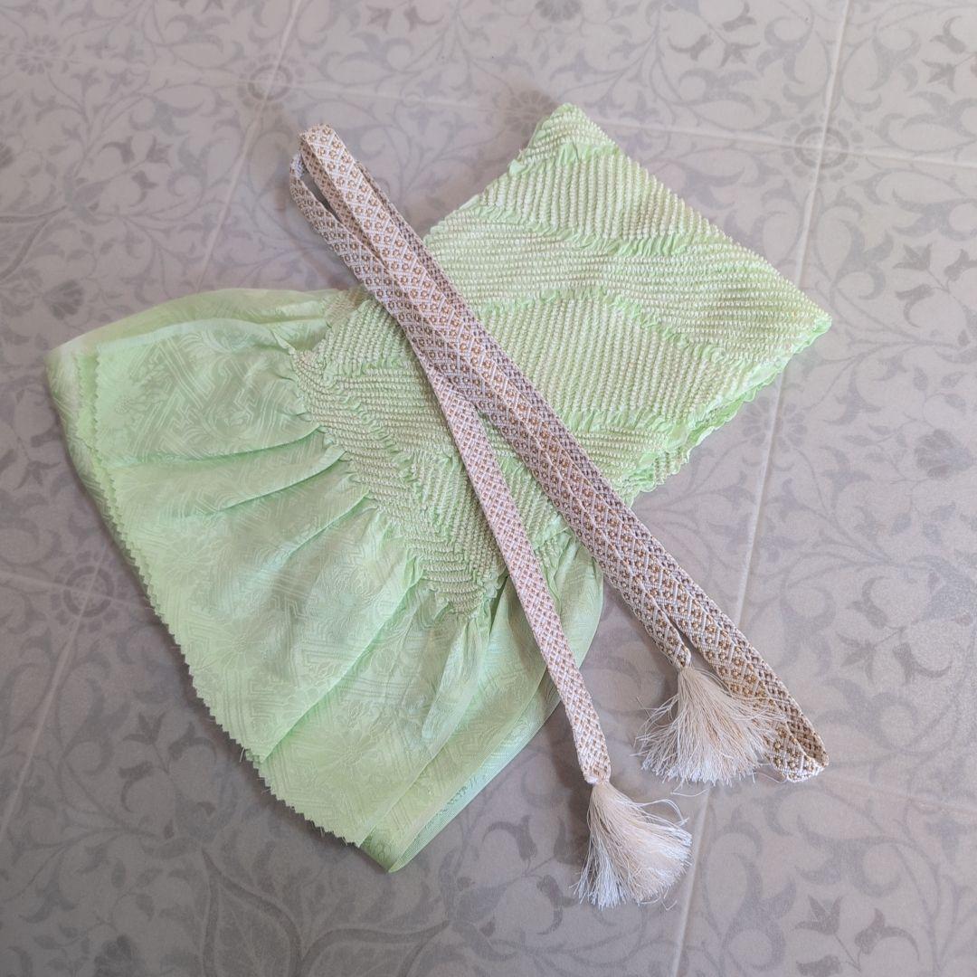 訪問着　フルセット　着物　正絹　木柄　緑　しつけ糸　ナチュラル　優美　自然　O5