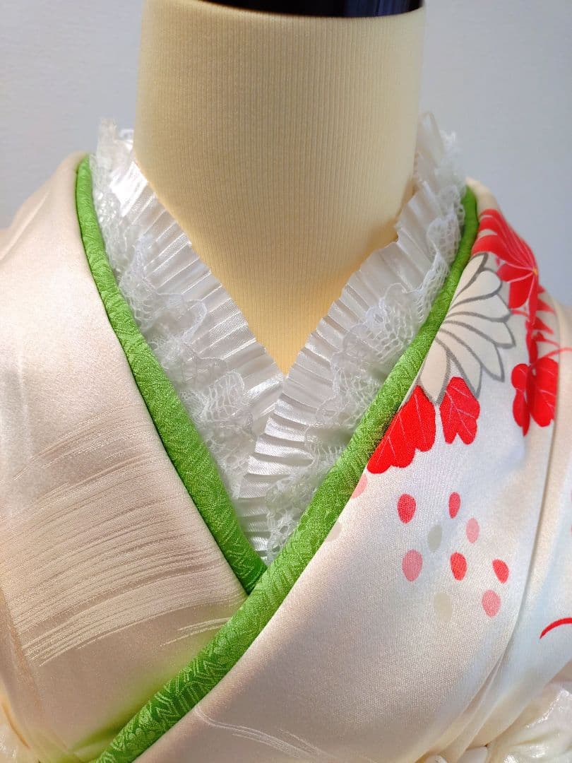 振袖　長襦袢　袋帯　帯締　帯揚　重衿　フリルレース衿　フルセット　美品